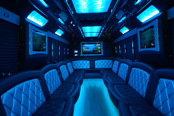 party buses service Des Moines with cooled accommodations